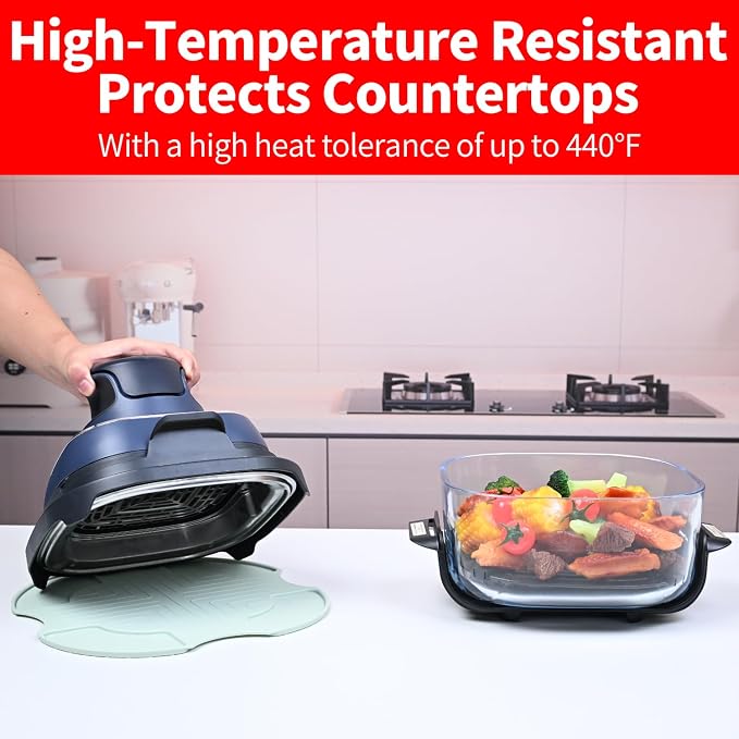 Silicone Mat for Ninja Crispi Air Fryer, Heat-Insulating Trivet for FN101 Containers – Kitchen Splatter Guard, Ninja crispi Accessories Oil Blocker, Keeps Countertop Clean(Green & Black)