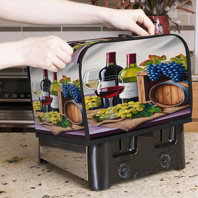 2 Slice Toaster Cover Grapes Red Wne Toaster Covers Two Slice Wide Slot Waterproof and Dustproof Covers for Wide Slot Toasters and Small Appliances Kitchen Decor Gifts