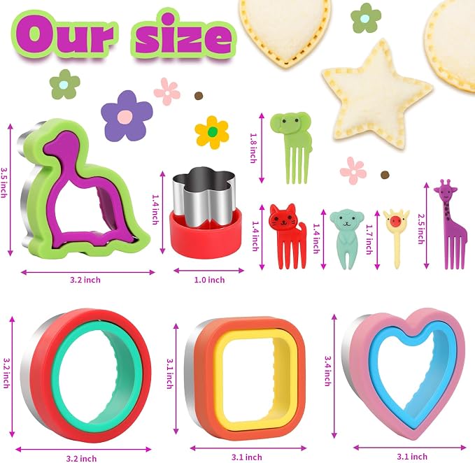 32 Pcs Sandwich Cutter and Sealer Set, Bread Decruster Sandwich Cutter Pancake Maker & Fruit Vegetables Cutter Shapes, Bento Lunch Box Food Decor Tool for School Party Snack DIY
