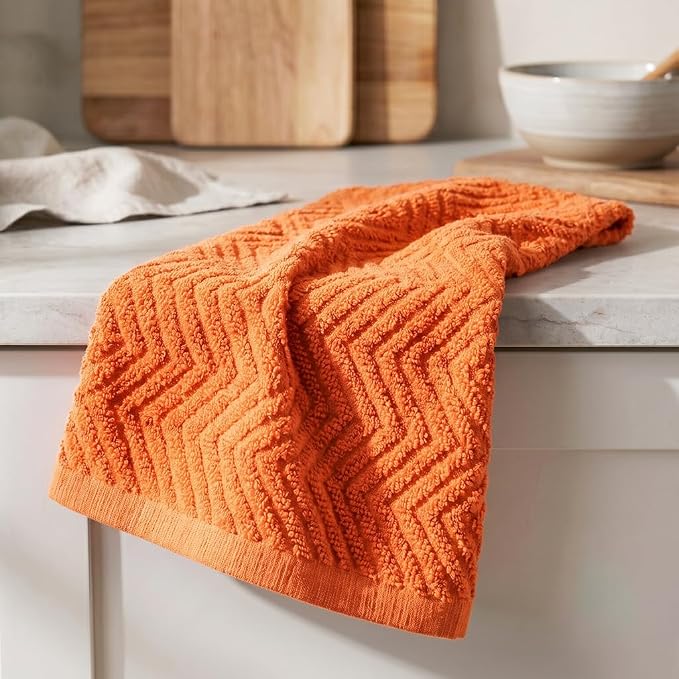 100% Cotton Kitchen Towels 15x25 in, Orange Set (Pack of 4)