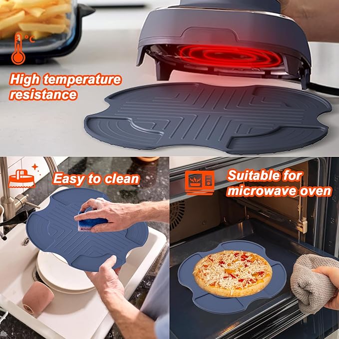 Palksky Air Fryer Mat & Splatter Shield Compatible with Ninja Crispi Airfryers, Silicone Trivets & Splatter Guard for Portable Glass Cooking System, Dark Gray & Black