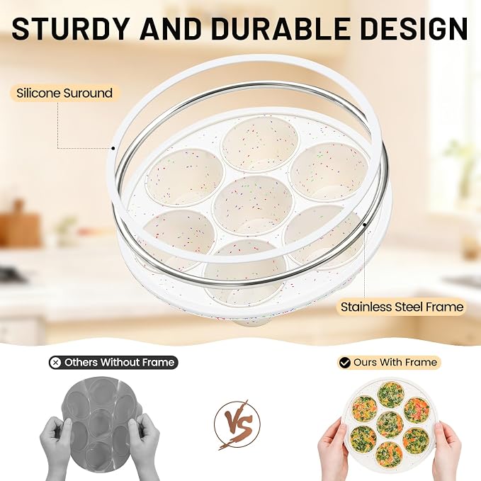 Vinino Silicone Air Fryer Muffin Pan with Reinforced Frame, Egg Bite Mold | 7 Cup Air Fryer Accessories, 2 Pack Silicone Muffin Pans for Oven, Perfect for Egg Bites, Muffins, Tarts, BPA-Free, Cream