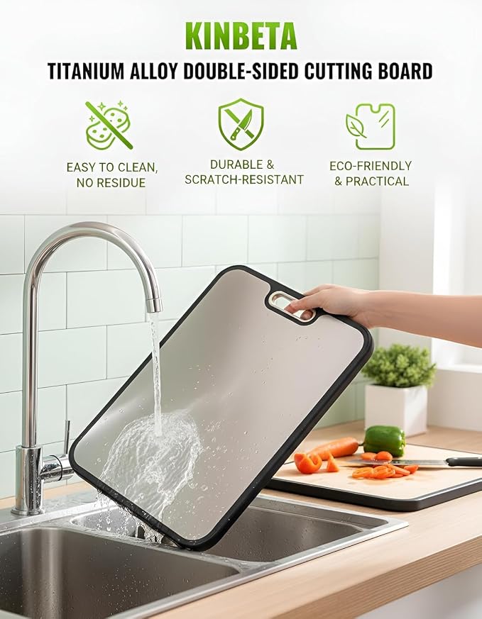Titanium Cutting Board for Kitchen, Double Sided 2-in-1 Chopping Board with Grinding Area, Food Grade Non Toxic Metal Cutting Board for Meat & Veggies, Easy to Clean, Large Size 16"11" | Double Sided 2-in-1, Grinding Area, Food Grade Non Toxic Metal, F...