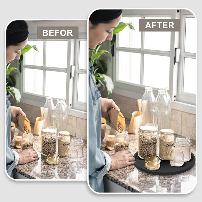 12" Black Wooden Lazy Susan Turntable for Table Top Round Bathroom Tray | Wood Lazy Susan Organizer for Cabinet Dining Table Kitchen Sink Counter Decorative Large Lazy Susan Rotating Tray Spice Rack