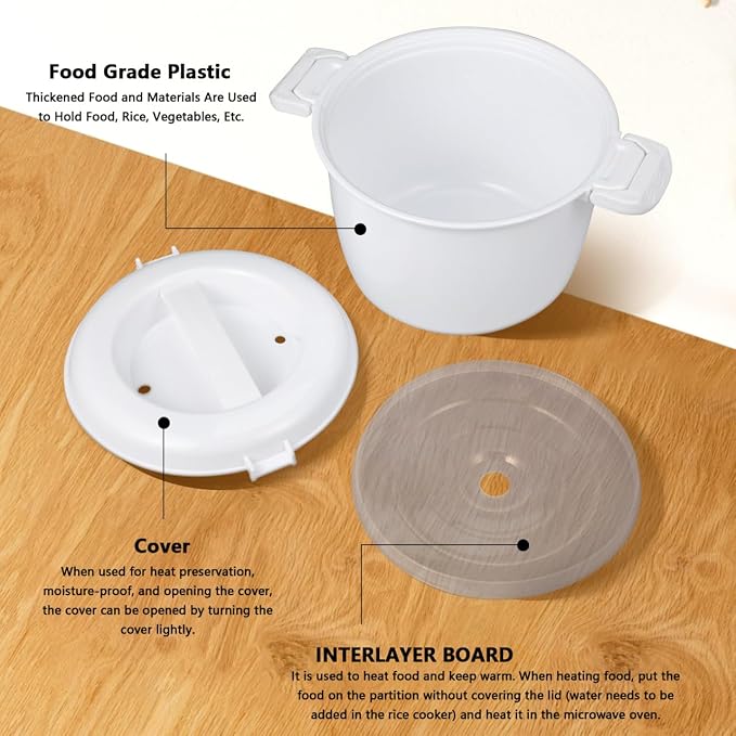 SHERCHPRY 1.8L Microwave Rice Cooker with Lid, 1 Cup Capacity | Rice Cooker for Microwave, Microwavable Steamer for Pasta and Vegetables, Compact Cooking Container for Small Kitchens