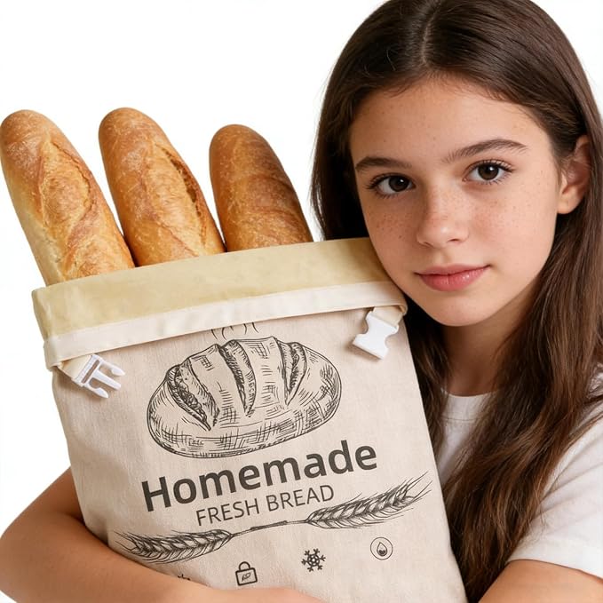 Beeswax Bread Bags for Sourdough, Reusable XL 17 x 12.6 Inch Organic Cotton Food Storage Bag, Freezer Safe Natural Beeswax Lined Bread Bags for Homemade Bread, Kitchen Food Storage (1)