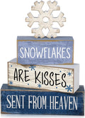 Lineshading 4 Pcs Wooden Snowflake Signs Farmhouse Tiered Tray Decor | Rustic Wooden Blocks for Tabletop or Mantel, Winter Home Decorations, Gift Set for Tiered Tray Filler