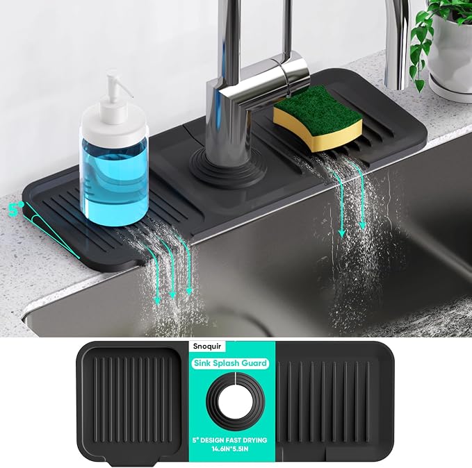 14.6'' Faucet Mat for Kitchen Sink [5°Slope Fast Self-draining] Kitchen Sink Splash Guard Silicone Kitchen Sink Faucet Mat Splash Guard for Kitchen Sink Area Tidy Splash Faucet Guard Draining Mat