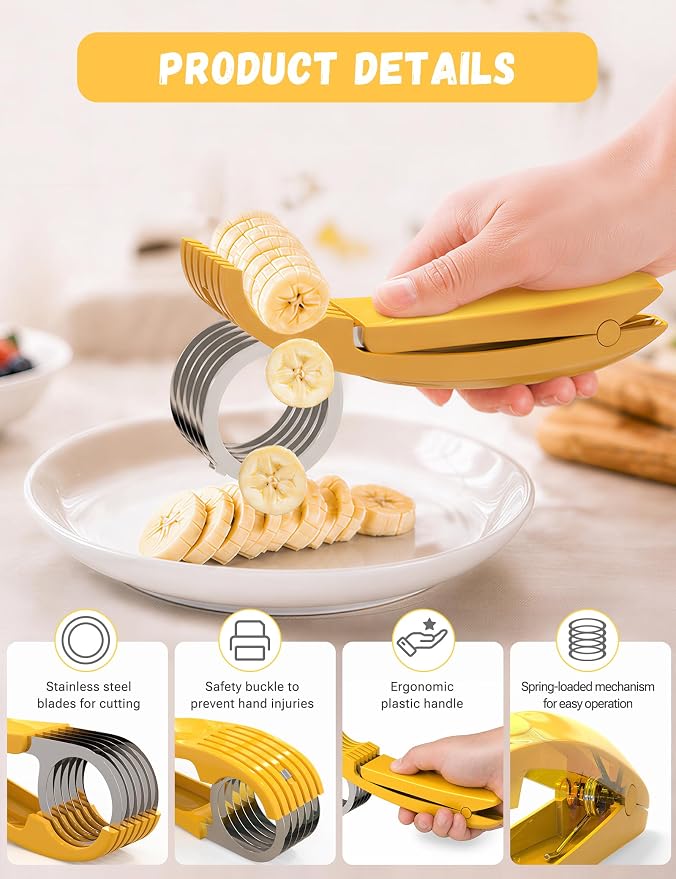 FireKylin Banana Slicer,ABS + Stainless Steel Fruit and Vegetable Salad Peeler Cutter Kitchen Tools For Banana,Strawberry,Grape（1 pcs）