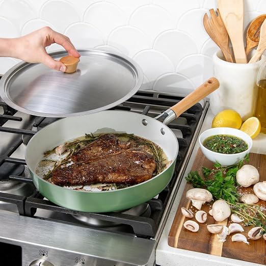 Nordic Ware Cardamom Ceramic Nonstick 12 Inch Fry Pan with Lid