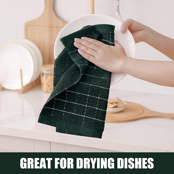 Homaxy 100% Cotton Terry Kitchen Dish Cloths, 6 Pack, Blackish Green | Ultra Soft and Absorbent, Suitable for Drying and Washing Dishes