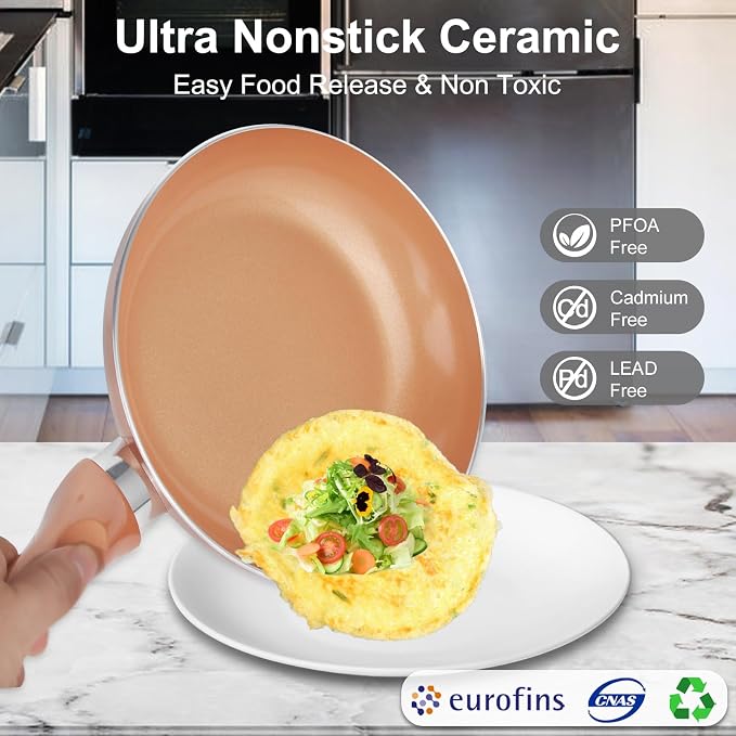 M MELENTA Pots and Pans Set Ultra Nonstick, Pre-Installed 11pcs Cookware Set Copper with Ceramic Coating, Stay cool handle & Nylon Kitchen Utensils, Gas/Induction Compatible, 100% PFOA Free | Compact Nonstick Cooking Set, Induction Cookware Set, PFOA &...