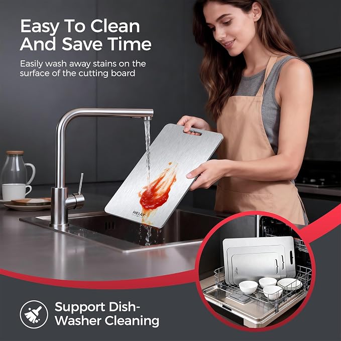 100% Pure Titanium Cutting Board Set of 3, Titanium Cutting Boards for Kitchen,Double-Sided Chopping Boards for Raw & Cooked Food, Non-Toxic, Handles Included, Dishwasher Safe(M+L+XL)