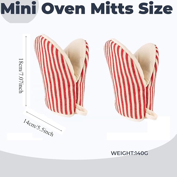Mini Oven Mitts, Kitchen Oven Gloves Kitchen Mittens 500 Degrees Heat Resistant Baking Gloves with Hanging Loops Hot Gloves for Cooking, Baking (red)
