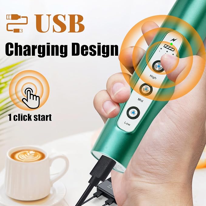 Nahida Green Milk Frother Wand for Coffee, Frother Handheld Rechargeable Electric Whisk with 3 Heads 3 Speeds Drink Mixer Coffee Frother Foam Maker For Latte, Cappuccino, Hot Chocolate, Egg