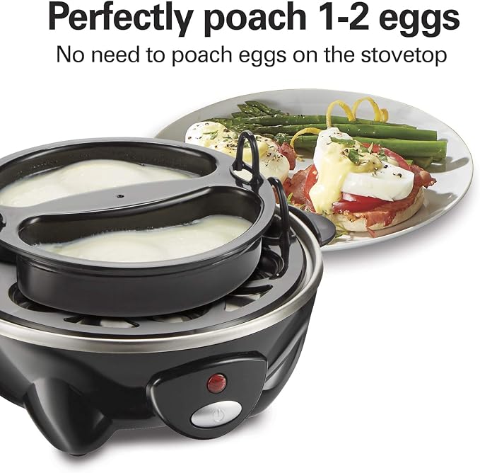 Hamilton Beach 3-in-1 Electric Hard Boiled Egg Cooker | Soft, Medium Or Hard Boiled Eggs | Egg Poacher | Omelet Maker |Vegetable Steamer | Holds 14 Eggs | Black | 25508G