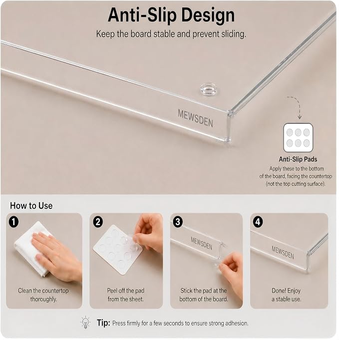 Acrylic Cutting Board with Counter Lip, Clear Cutting Boards for Countertop Protector, Non-Slip Cutting Board for Kitchen Counter, Aesthetic Kitchen Decor Gadgets House Warming Gifts(16.1"x12.5")