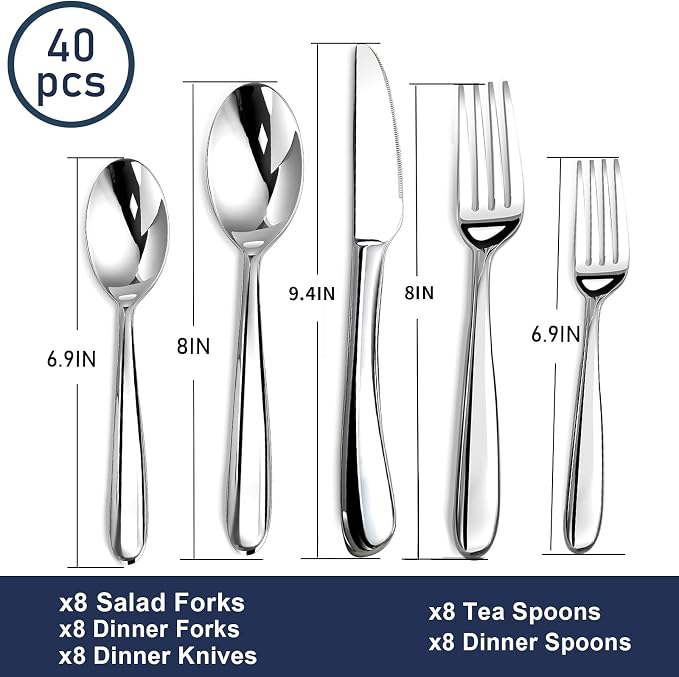 Heavy Duty Silverware Set for 8, Stainless Steel Flatware Cutlery Set | Heavy Duty Steak Knife Fork and Spoon, Dishwasher Safe, Gift Package for Wedding Housewarming