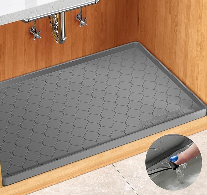 Winisok Waterproof Under Sink Mat 40" x 19", Silicone Mat, Dark Gray | Raised Edge Traps Spills & Leaks, Shelf Liner, Cabinet Protector, for Kitchen, Bathroom, Boots, Pets, Home Essentials