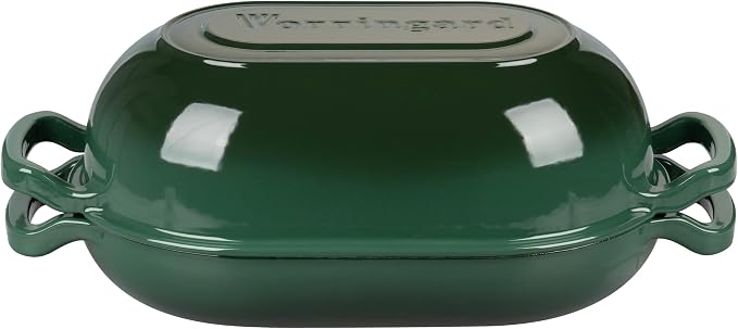 VORRINGARD Enameled Cast Iron Sourdough Bread Oven, Dutch Oven, Loaf Cast Iron Bread Pan for Homemade Bread Baking, Meatloaf Pan with Lid, 5QT, Dark Green