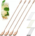 Rose Gold Bar Spoon Set of 4, 12 In, Stainless Steel, Spiral-Pattern Stem | Bar Spoons Cocktail Mixing Spoon Set; Dishwasher Safe, Rust-Resistant; for Cocktails, Iced Tea, Iced Latte; Sugar Spoon