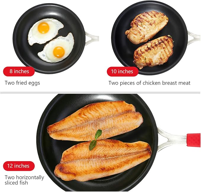 12 Inch Nonstick Frying Pan, Tri-Ply Clad Stainless Steel Skillet with Reinforced Coating, Detachable Handle with Sleeve, Dishwasher & Oven Safe, Induction Compatible, PFOA-Free Fajita Pans