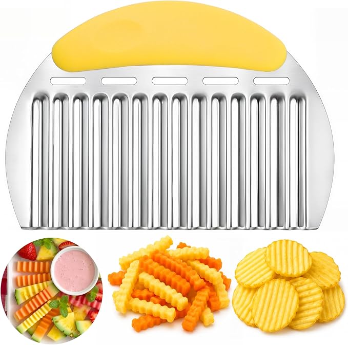 JAYVAR Large Crinkle Cutter, Stainless Steel Vegetable Wavy Chopper | Versatile Fancy Edges Chopping, Wavy French Fry Slicer Kitchen Dicer Gadget