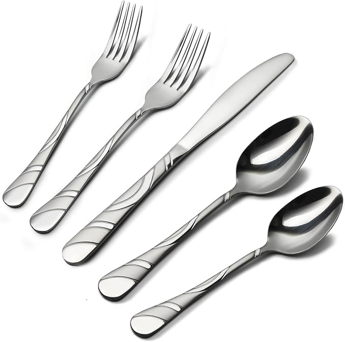 60-Piece Silverware Set for 12, 18/0 Frosted & Mirror Finish Stainless Steel Vintage Flatware Set, Modern Cutlery Set for Home Wedding Restaurant Housewarming Party Event Serving For 12