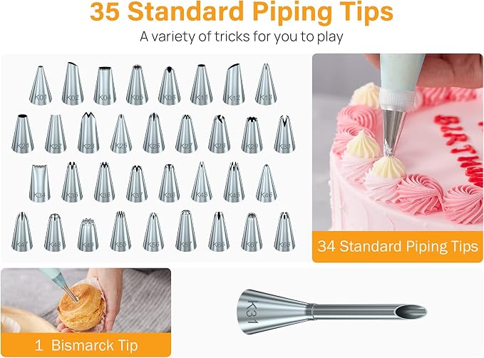 Kootek 54 Piping Bags and Tips Set Frosting Piping Kit for Beginners & Pros | Storage Case, Baking Supplies Kit, 48 Numbered Icing Piping Tips, 2 Reusable Piping Bags, for Cupcake Cookie Cake Decorating