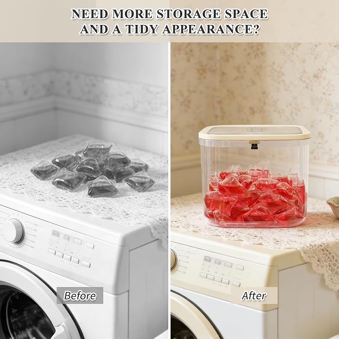 Gute Laundry Pod Holder with Pop-Up Lid,2L Container for Pods&Supplies | Push-Open Lid,Clear Ribbed Bod,Compact 2L Size,Holds 50-60 Pods,For Dishwasher Pods Too,Laundry Room & Under-Sink,No Pod