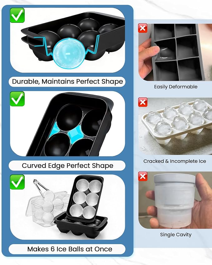 Large Ice Cube Tray for Freezer - 2 Pack Stackable Round Ice Cube Molds Set, Easy to Fill & Release with Storage Bin and Tongs for Kitchen, Party, Cocktail & Coffee, Gifts for Whiskey Lover (1.93In)