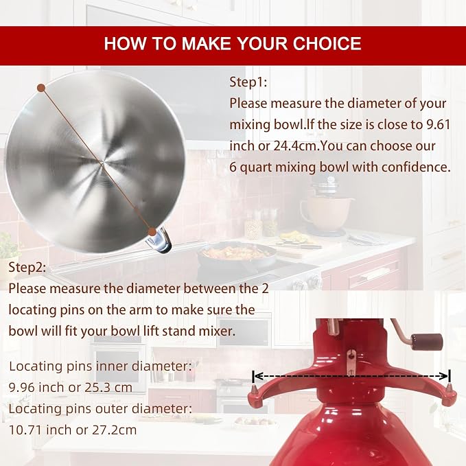 6QT Mixer Bowl for KitchenAid 6QT Bowl Lift Stand Mixers | Food Grade 304 Stainless Steel, Ergonomic Handle, Fit for KitchenAid Professional 600 & Epicurean 6QT Bowl Lift Stand Mixers