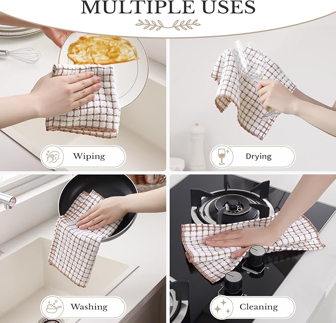 Homaxy 8 Pack Terry Kitchen Dish Cloths, 12"x12", Brown | Super Soft and Absorbent Dish Rags, Quick Drying Reusable Dish Towels for Washing Dishes