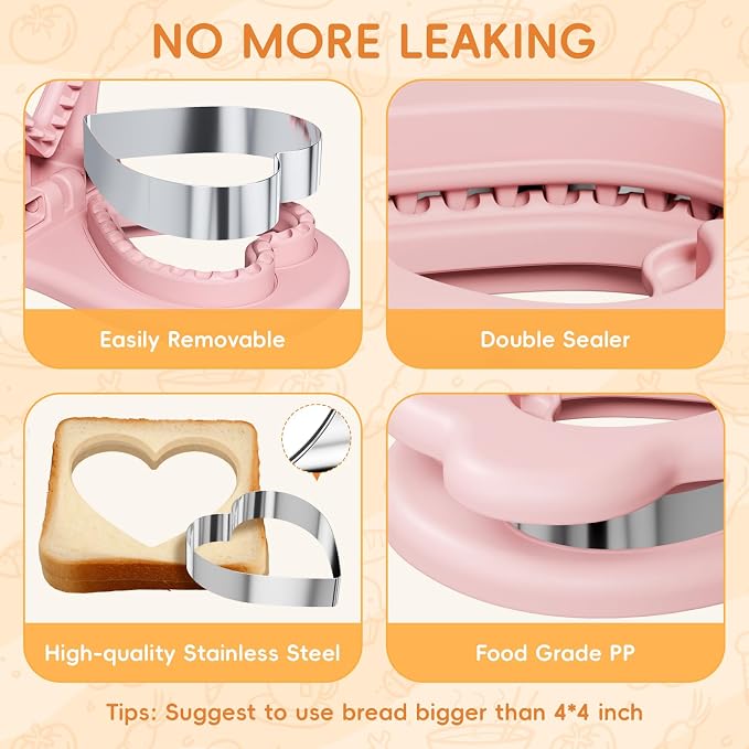 Sandwich Cutters for Kids Lunch, Breakfast Crustless Sandwich Maker | Sandwich Cutter and Sealer Heart Cookie Cutter Bread Decruster Lunch Box Accessories for Kids Children Adult
