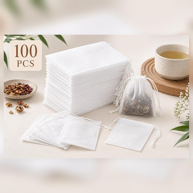 Disposable Tea Filter Bags, Small Muslin Cloth Bags with Drawstrings Cotton | 6x8cm Muslin Drawstring Bags Tea Bags Spice & Herb Bags for Cooking,Loose Leaf Tea, Cooking, Craft