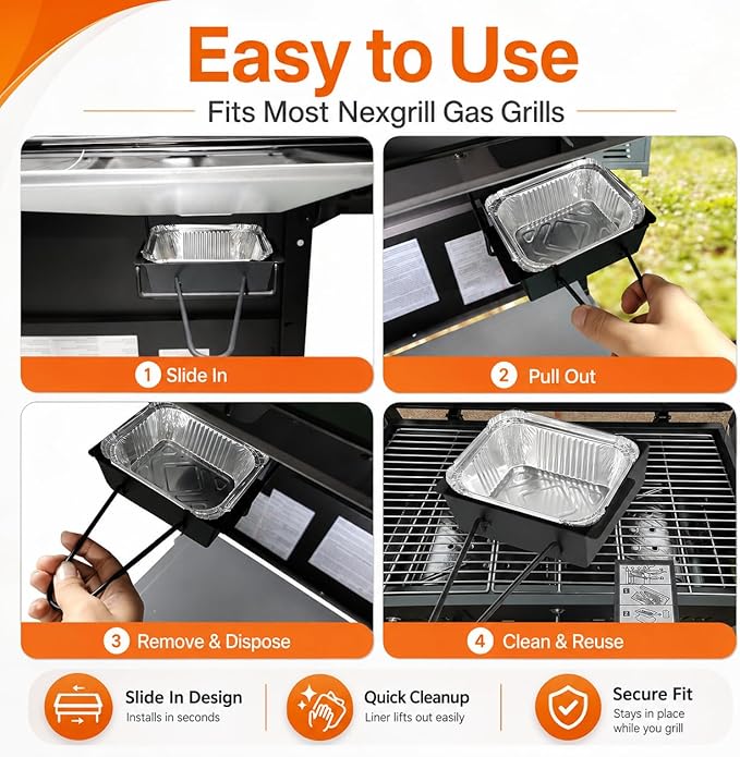 Grease Drip Pan for Nexgrill 720-0830H 720-0888N with 15 Liners | Includes drip pan holder & 15 aluminum foil liners; fits Nexgrill 720-0896 720-0898 720-0925P 720-0882A grease box