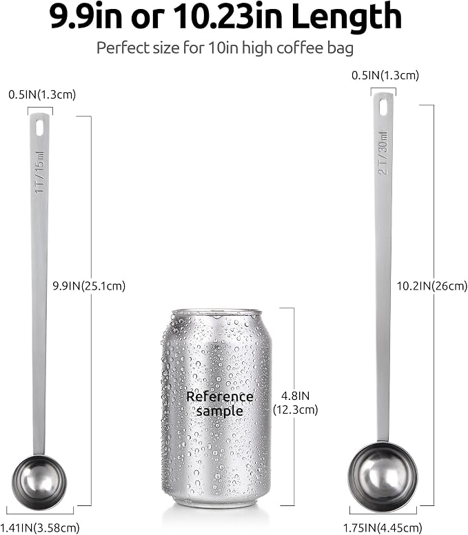 U-Taste Coffee Scoop 1&2 Tablespoon: 18/8 Stainless Steel Measuring Scooper for Ground Coffee, Bean, Powder, Espresso, 8.5in Long Handle Metal Meaure Spoon for Canister, Jar (1&2Tbsp/15&30ml, Silver) | 18/8 Stainless Steel Tablespoon Scoop, Long Metal ...