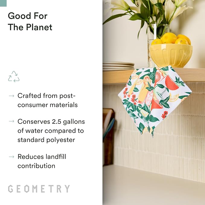 GEOMETRY Dishcloth – Spring & Summer Collection – Quick-Dry, Ultra-Absorbent, Reusable Microfiber Kitchen Towels for Drying & Cleaning - Summer Refreshments - 3-Pieces
