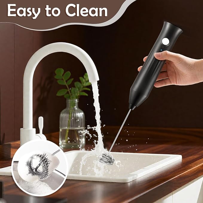 Powerful Milk Frother - Electric Handheld Milk Foam Maker with Stand, Milk Jug and 2 Stainless Steel Whisks, Rechargeable 3 Speeds for Coffee Lattes Cappuccino Matcha