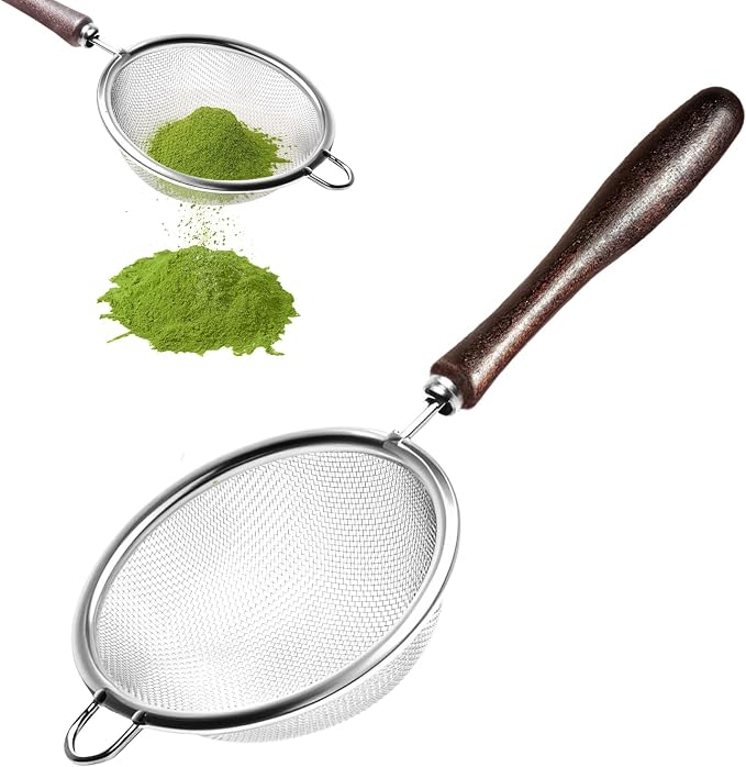 Matcha Sifter - Precision 30-Mesh Stainless Steel Fine Powder Strainer, Wooden Handle, 3-Inch Small Metal Sieve for Tea Ceremony & Cocoa, Hand Wash Recommended