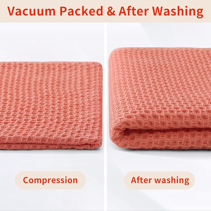 Homaxy 100% Cotton Waffle Weave Kitchen Dish Towels 12-Pack, Coral | 13 x 28 Inches, Ultra Soft Absorbent Dish Towels, Quick Drying Cleaning Towels