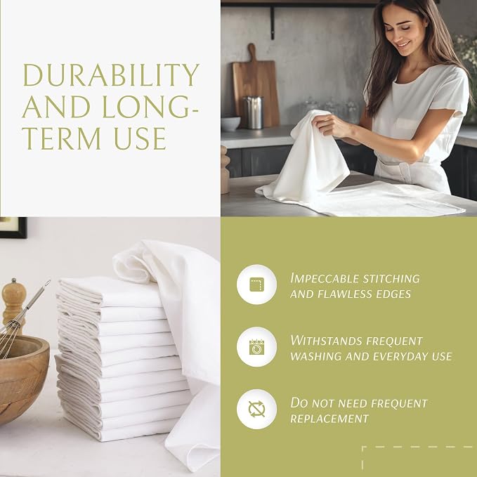 Flour Sack Towels for Kitchen, 18 Pack, 28x28 - Lint-Free White Flour Sack Dish Towels, Super-Absorbent Cotton Tea Towels for Kitchen Drying, Bread Proofing, Baking, Crafting, Embroidery