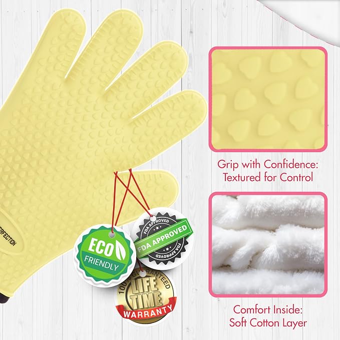 KITCHEN PERFECTION S Silicone Smoker BBQ Gloves - Heat Resistant Oven Mitts | Made For Women, Waterproof, 5-Finger Design For A Better Grip, For Meat Smoking, Grilling, Cooking, Frying Turkey, Grill Gift