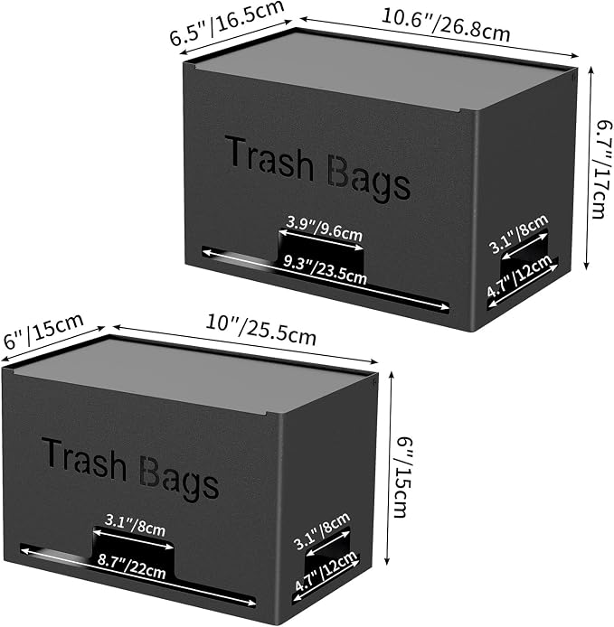 STWWO 2-Pack Trash Bag Holder Dispenser, Stackable Garbage Bag Dispenser | Extra Large Trash Organizer for Kitchen Laundry Under Sink, Wall Mounted or Freestanding, Metal Black