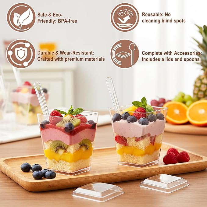 600 Pcs 5 oz Dessert Cups with Lids & Spoons, Reusable Clear Plastic Parfait & Appetizer Cups, Mini Dessert Shooters for Pudding, Yogurt, Jello, Ice Cream, Trifle & Fruit - For Party & Wedding