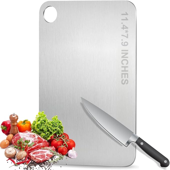 Titanium Cutting Board - 100% Pure Titanium Cutting Boards, Food-Grade, Non-Slip Surface, Dishwasher Safe, for Elegant Serving Tray for Kitchen, Charcuterie, Meat, Vegetables, Easy Clean, 11.4"x7.9"