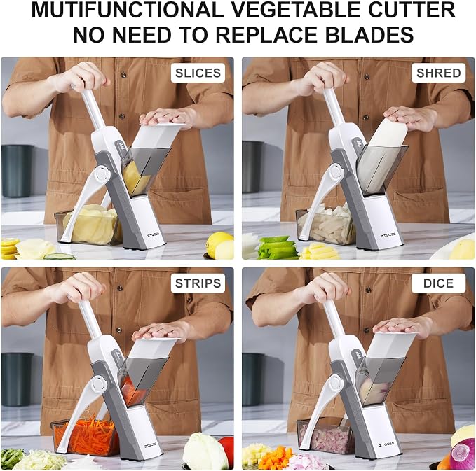 Safe Mandoline Slicer for Kitchen, Vegetable & Food Cutter (Only Slice) | Thickness Adjustable 0.1-8 mm, Potato Slicer for Chips, Easy to Clean, Kitchen Faster Slice, Dishwasher-safe (Light Grey)