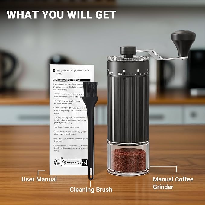 CEVING Mini Manual Coffee Grinder With 40 Adjustable Settings, Black | Portable Hand Coffee Bean Mill with Ceramic Conical Burrs, 30g Capacity, Ideal for Travel, Camping, French Press, Pour Over