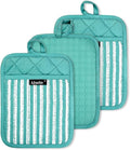 Alselo Silicone Pot Holders Set of 3 Heat Resistant & Non Slip Potholders | Professional Oven Hot Pads with Pockets Mitts for Kitchen Cooking Baking Barbecue (Green, 3)