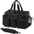 SCAVATA Wearable Cleaning Caddy Organizer with Handle & Shoulder Straps for Housekeepers, Under Sink & Car Cleaning Tool Organizer Bag with 4 Foldable Dividers (Black)